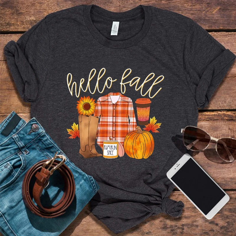 

Hello Pumpkin Shirt Fall Women Clothing Vintage Peace Love Thanksgiving Shirts Family Thanksgiving Tee Happy Fall Y'All Tops