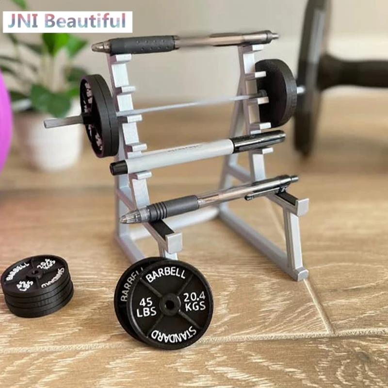 

1 Набор креативная стойка для штанги, держатель для ручек, мини-приседание, со штангами и грузиками, забавный органайзер для тяжелой атлетики, подарок, Настольный Органайзер