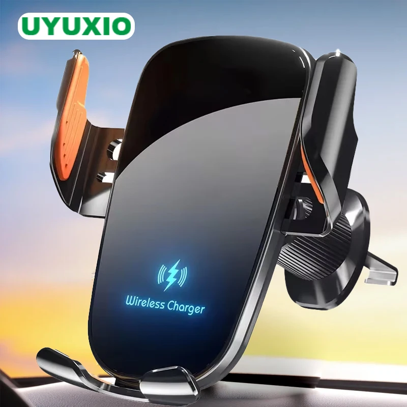 UYUXIO Manual Clamp Wireless Charger 15 Fast Charging Air Vent Car Mount Holder For IPhone Samsung Android Phone_voghion.com