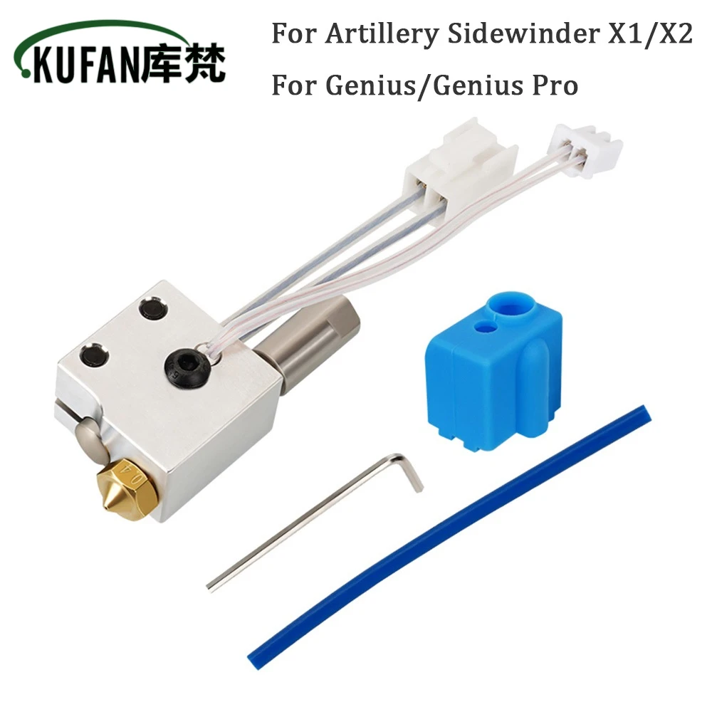 For Sidewinder X1/Genius Hotend Kit NTC100K Thermistor 0.4mm Nozzles Heat Tube Throat Volcano Heat Block 3D Printer Extruder for artillery sidewinder x1 x2 genius hotend silicone sock thermistor heating tube heat block throat volcano nozzle extruder