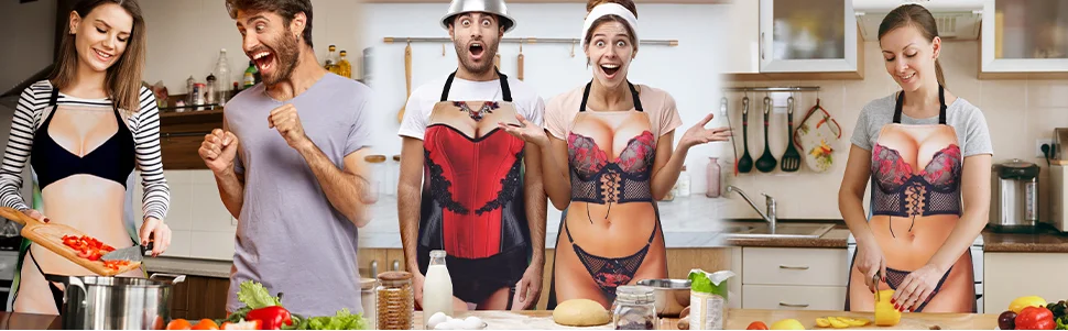 Lustige Schürze – Digitaldruck-Muskelmann-Muster, sexy Damen-Antifouling zum Kochen/Hausreinigung/Party – Detail 1