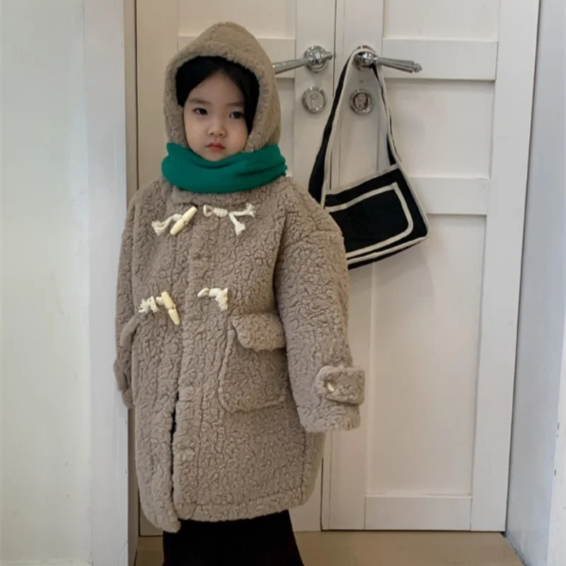 

Girls Coat Jacket Winter Cotton Windbreak 2023 Plush Warm Plus Thicken Furs Overcoat High Quality Children's Clothing