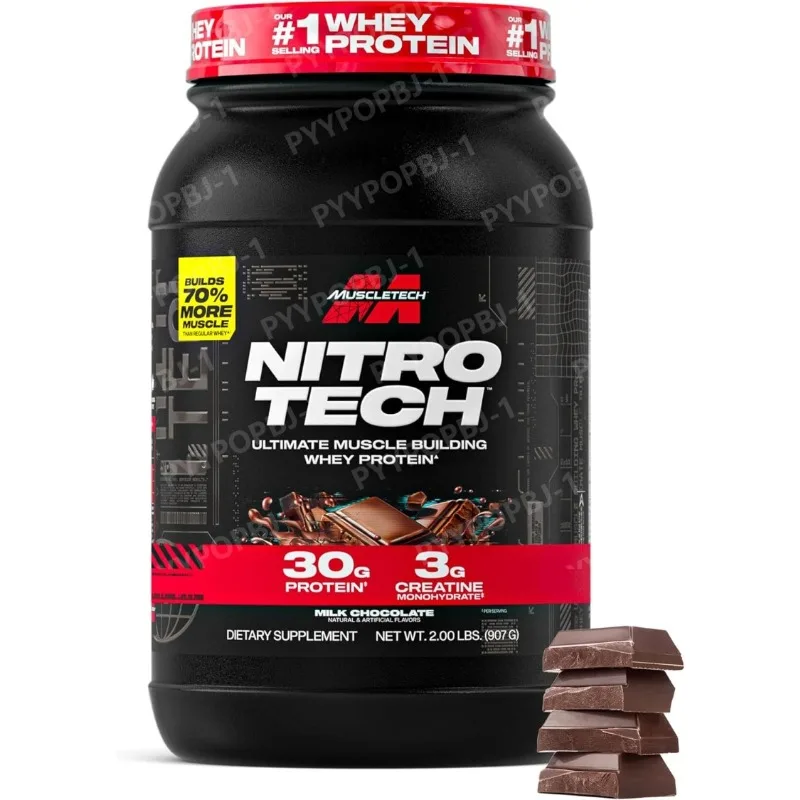 Muscletech Whey Protein Powder Milk Chocolate 2 Pound Nitro Tech Ultimate Muscle Building Formula with Whey Protein Isolate