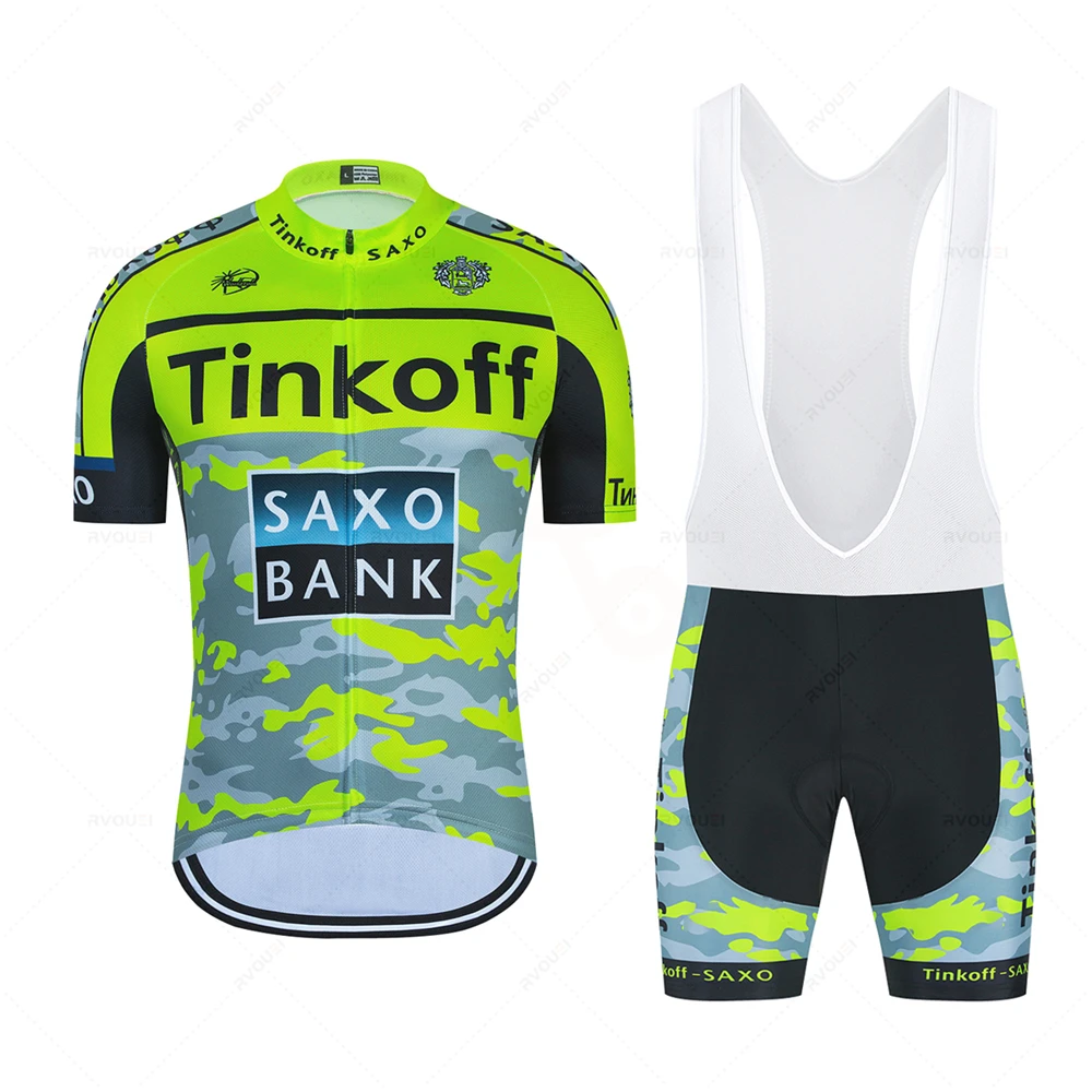 tinkoff SAXO レプリカサイクルジャージ Saxo Bank-Tinkoffチームバイクジャージーセット男性,半袖