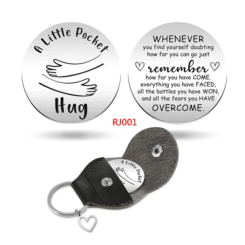 

Inspirational Pocket Hug Token Holster Keychain Pendant Stainless Steel Double Sided Coin Long Distance Relationship Keepsake