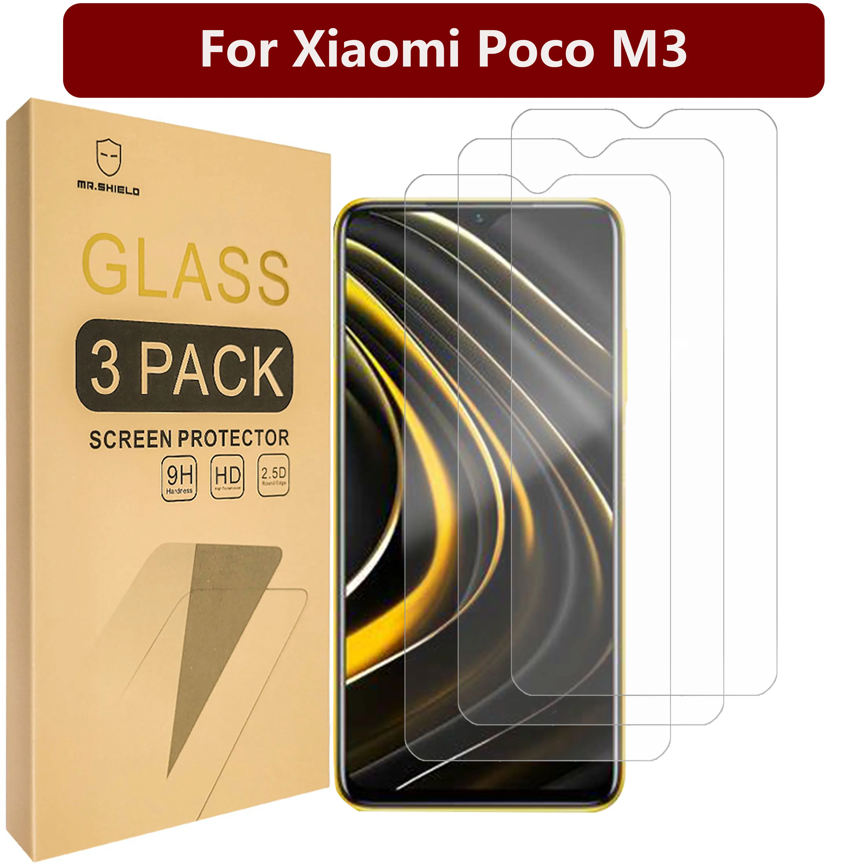 

Mr.Shield [3-Pack] Designed For Xiaomi Poco M3 [Tempered Glass] [Japan Glass with 9H Hardness] Screen Protector