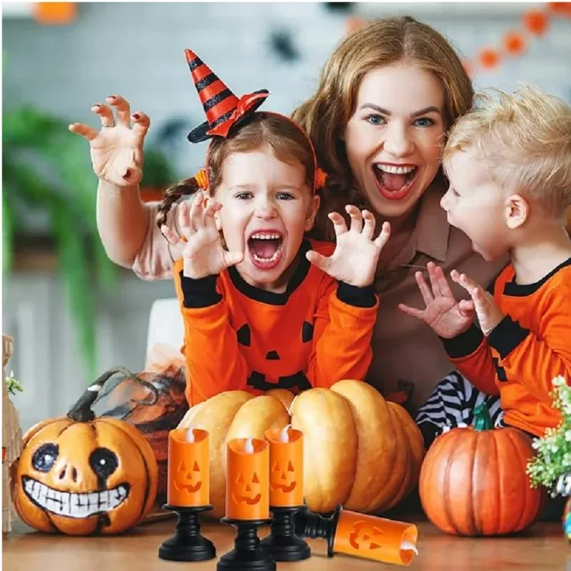 Plastic Orange Pumpkin LED Candle Holder Night Light