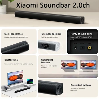 Xiaomi Xiaomi Soundbar 2.0ch Speaker Wireless Bluetooth 5.3 Full-range Speakers Music Playback for PC  TV Wireless Speaker 2