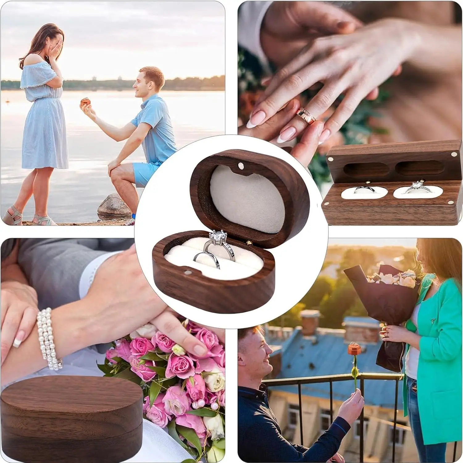 Handmade Rustic Wooden Wedding Ring Box with Velvet Interior and Magnetic Closure – Wal... - SKU WWRB1950 - UGI Packaging