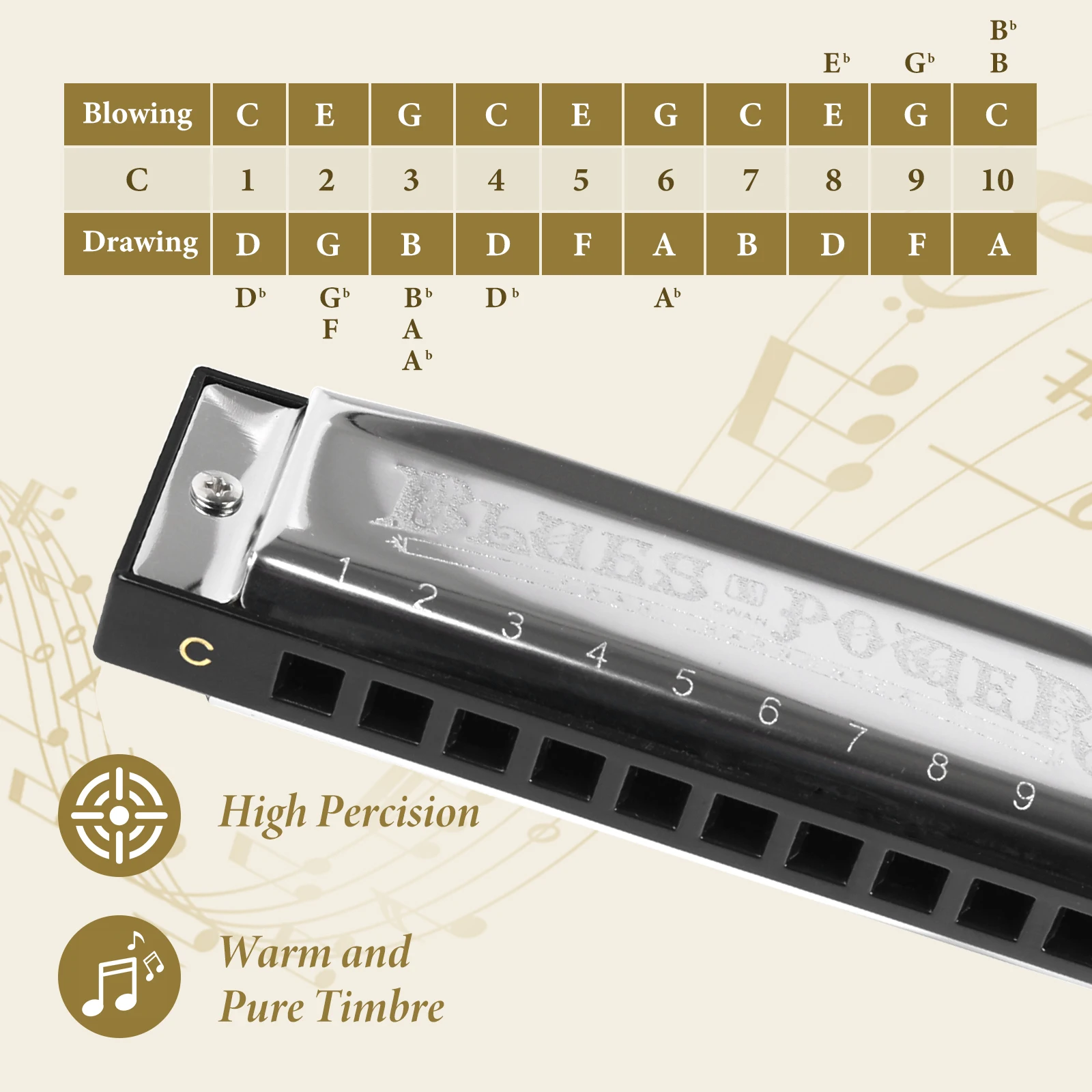 SWAN Harmonica A Key 10 Hole 20 Tones Harmonica Blues Mini with Case for Adult, Professional Player,Beginner,Students