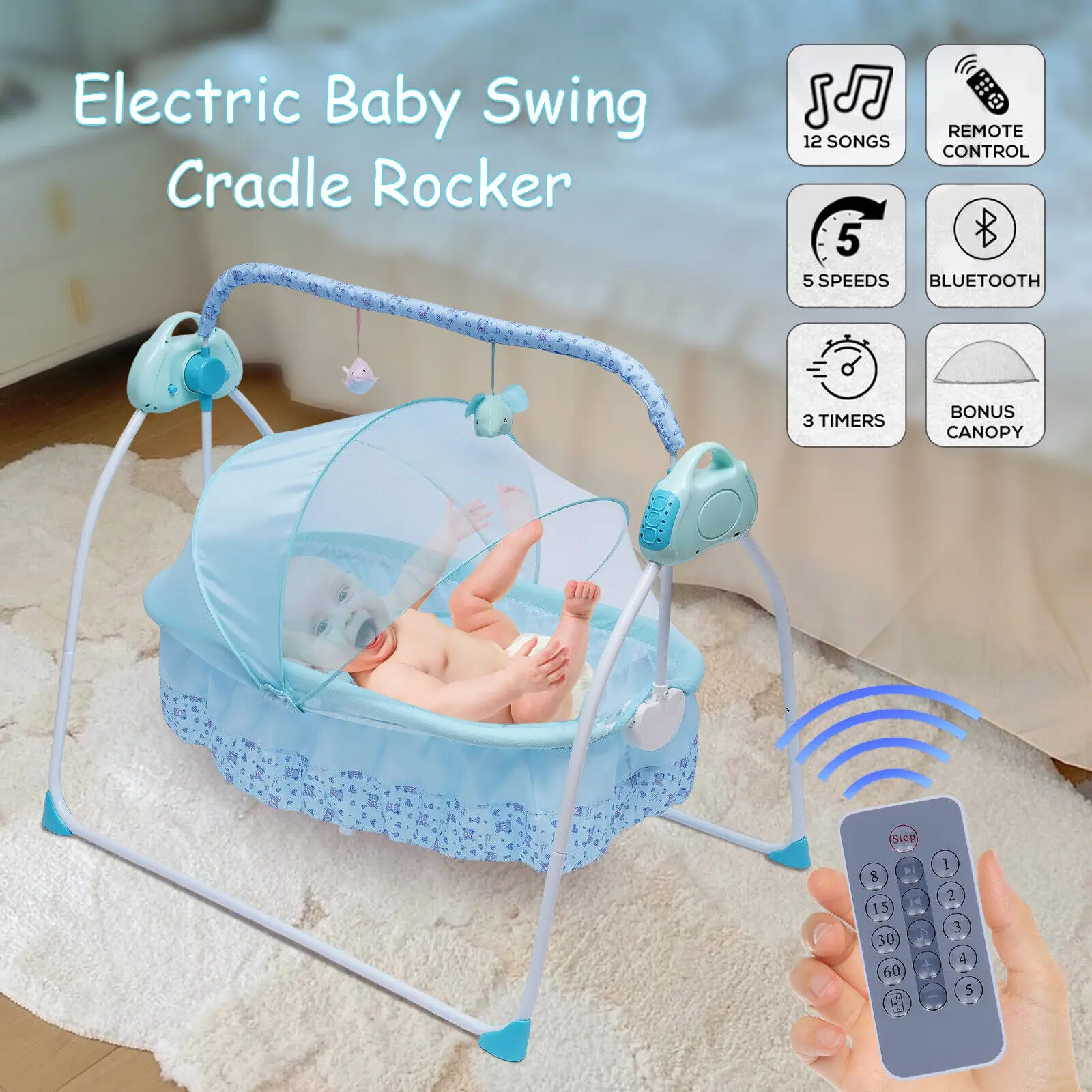 Portable Electric Baby Swing Cradle with Remote Control