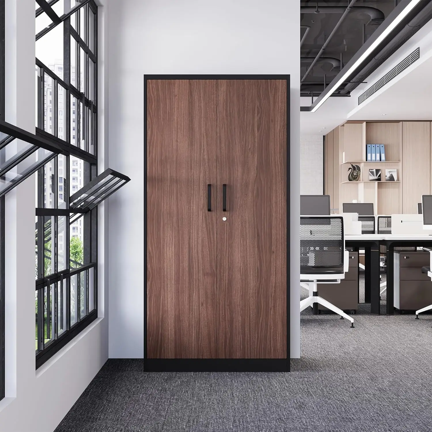 Metal Storage Cabinets 72'' Employee Lockers Steel Wardrobe with Lock Door for Office Home School Gym Fire Department Hotel Wood