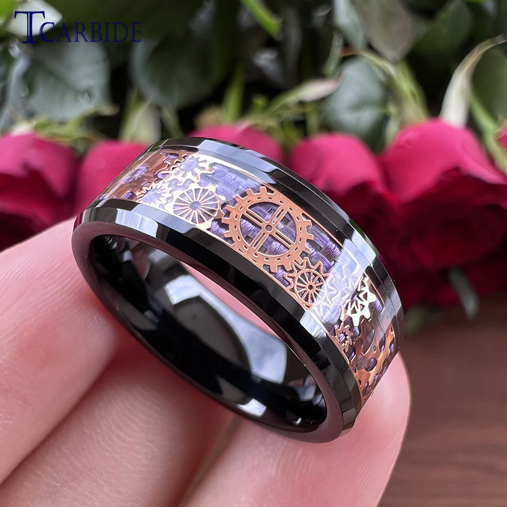 6MM 8MM Black Tungsten Wedding Band For Men Women Cool Mechanical Gear Wheel Inlay Fashion Gift Jewelry Comfort Fit