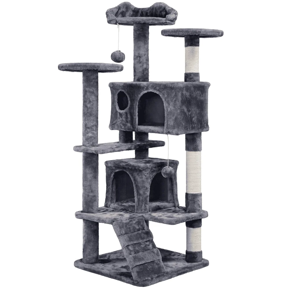 

SmileMart 54.5" Double Condo Cat Tree with Scratching Post Tower, Dark Gray