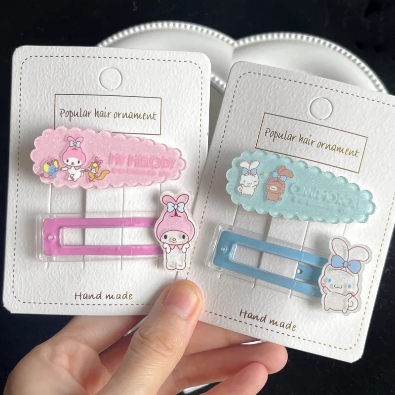 

2Pcs/set Kawaii Sanrio Hairpin Kuromi My Melody Cinnamoroll Pochacco Cartoon Girl Heart Hairpin Accessories Toy for Girls Gift