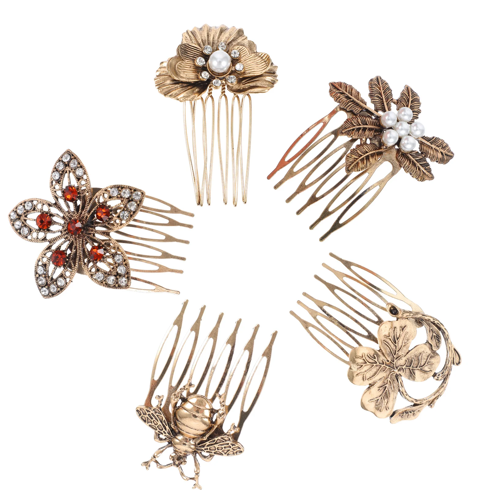 

5 Pcs Retro Diamonds Hair Comb Tiara Clip Alloy Hairpin Pearl Metal Decorative Hairpins Wedding Accessories Bride