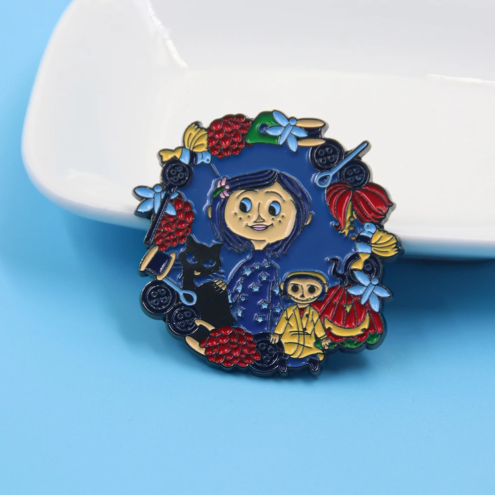 The Secret Door Horror Movie Enamel Pin - Yellow Raincoat & Coral Doll Brooch, Halloween Jewelry Gift