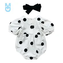

New Citgeett Summer Infant Baby Girls Short Sleeve Bodysuit+ Bow Headband Polka Dot Printing Clothing