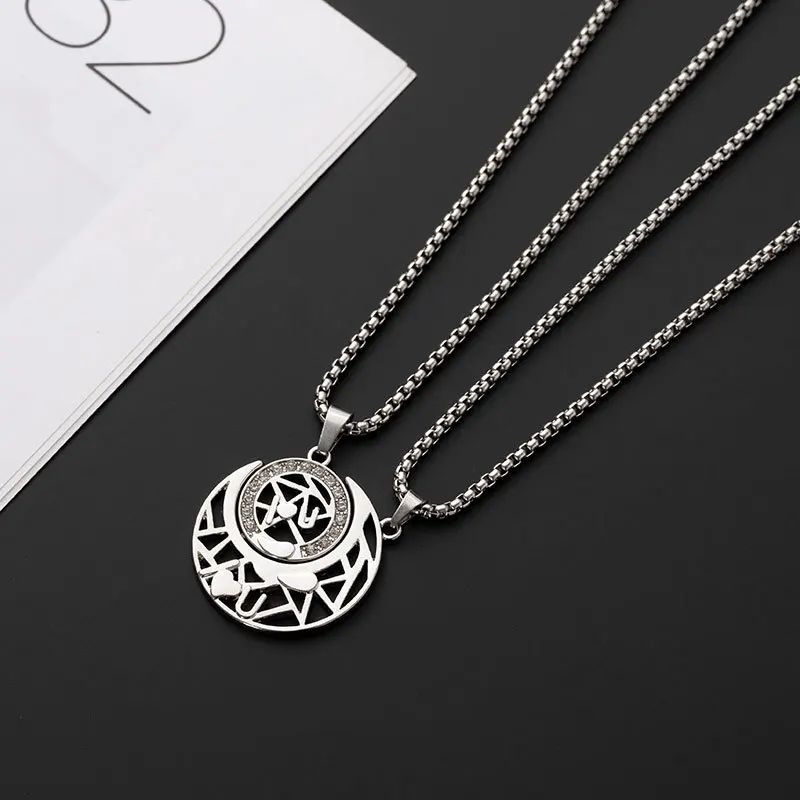 

Titanium Steel Sun Moon Star Love Stitching Hollow Pendant Couple Necklaces