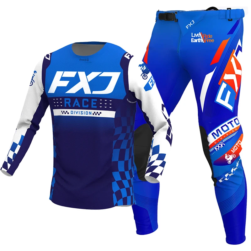 2026 FXJ 모토크로스 기어 세트 블루 엔듀로 여성용 핑크 크로스 레이싱 슈트 남성용 키트 오프로드 옐로우 이름 번호 맞춤형 저지