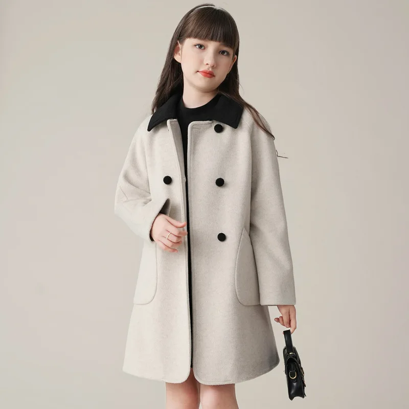 Girls Woolen Coat Overcoat Jacket Windbreak 2023 Stylish Warm Plus Thicken Winter Cotton Teenagers Outwear Children's Clothing