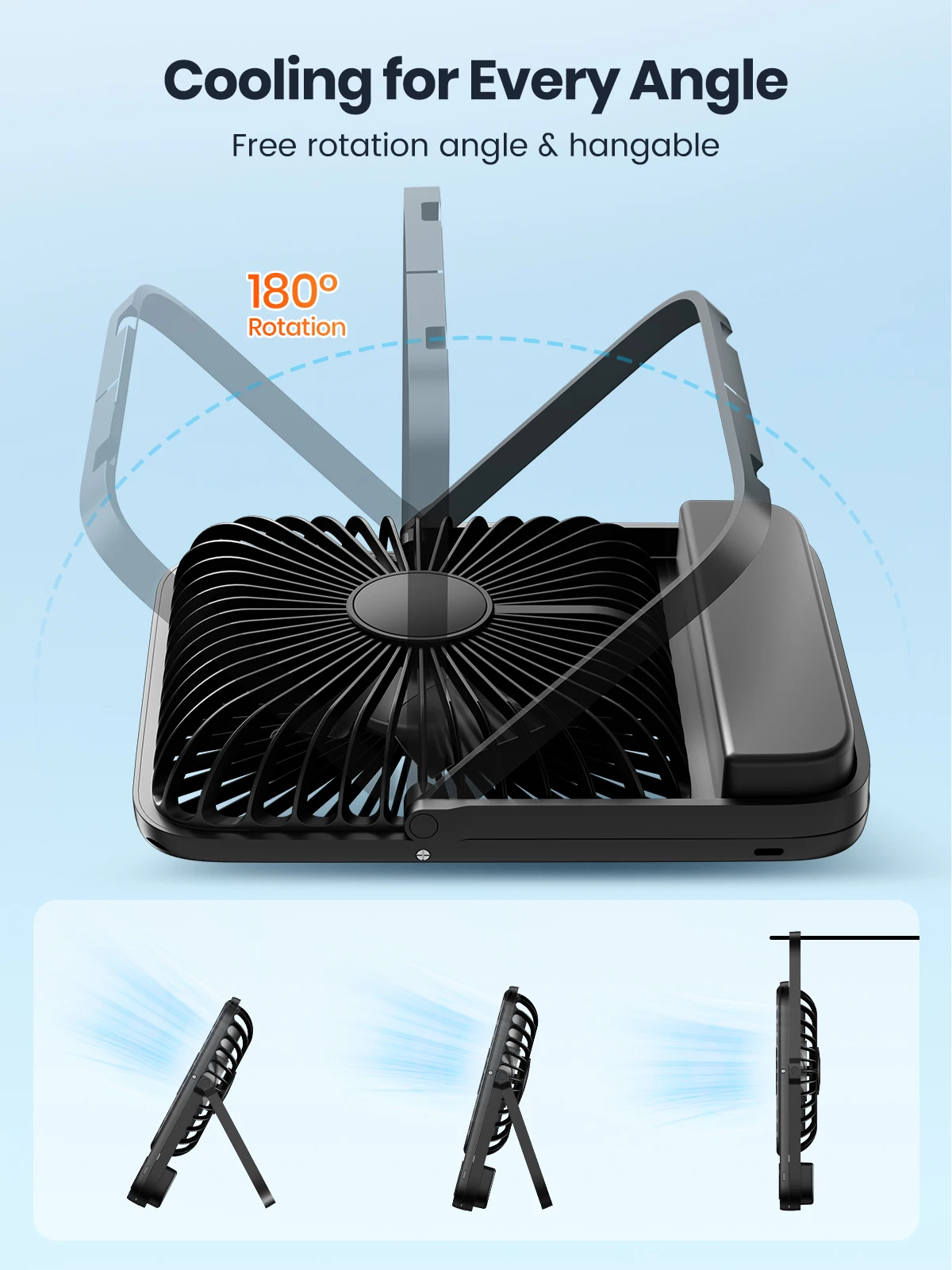 D3 Portable Fan 10000mAh Rechargeable Battery USB Desk Fan 4 Speed Quiet Small P