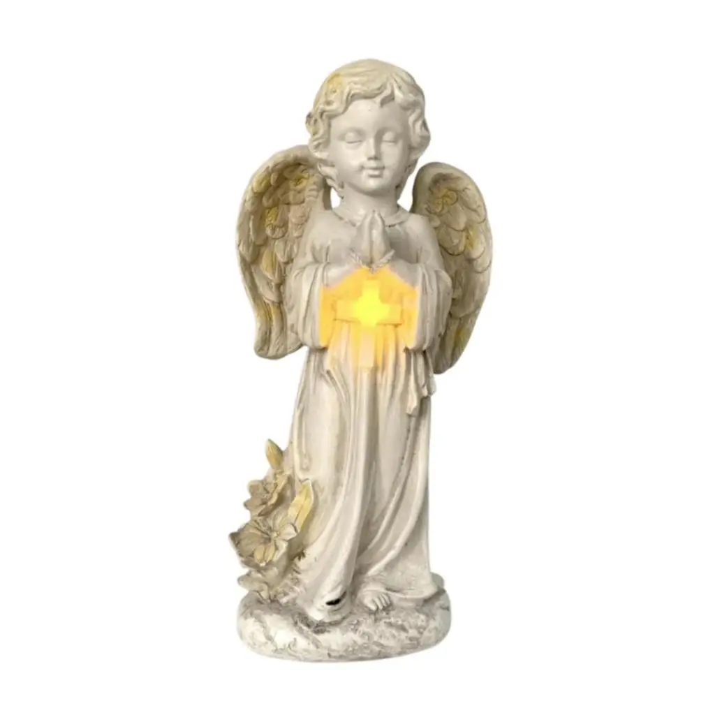 Resin Solar Powered Garden Angel Statue Lawn Ornament Cemetery Decoration