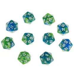 Double - Colored 20 - Sided D20 Dice Set for RPG Games and Math Teaching, Pack of 10 (Green Purple)