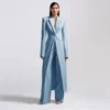 High-end Women Pants Sets Office Lady Formal Slim Fit 2 Piece Fashion Peak Lapel One Button Long Coat Solid Color Custom Suits 5