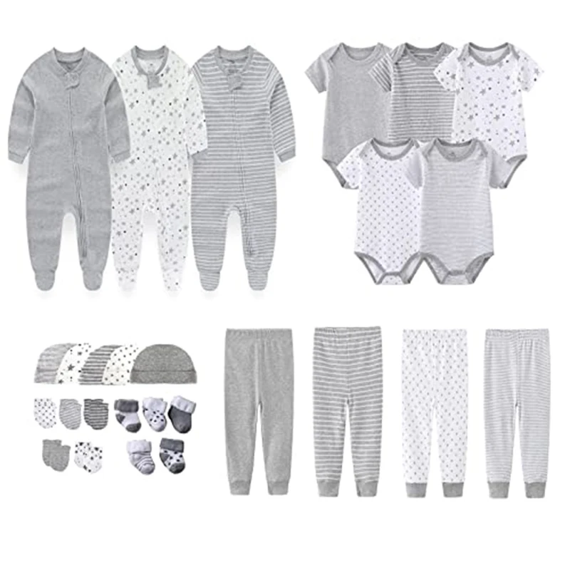 27 Pezzi Set Regalo per Neonato Tinta Unita 100% Cotone Vestiti per Neonata Vestiti per Neonato Essenziali e Accessori - immagine 3