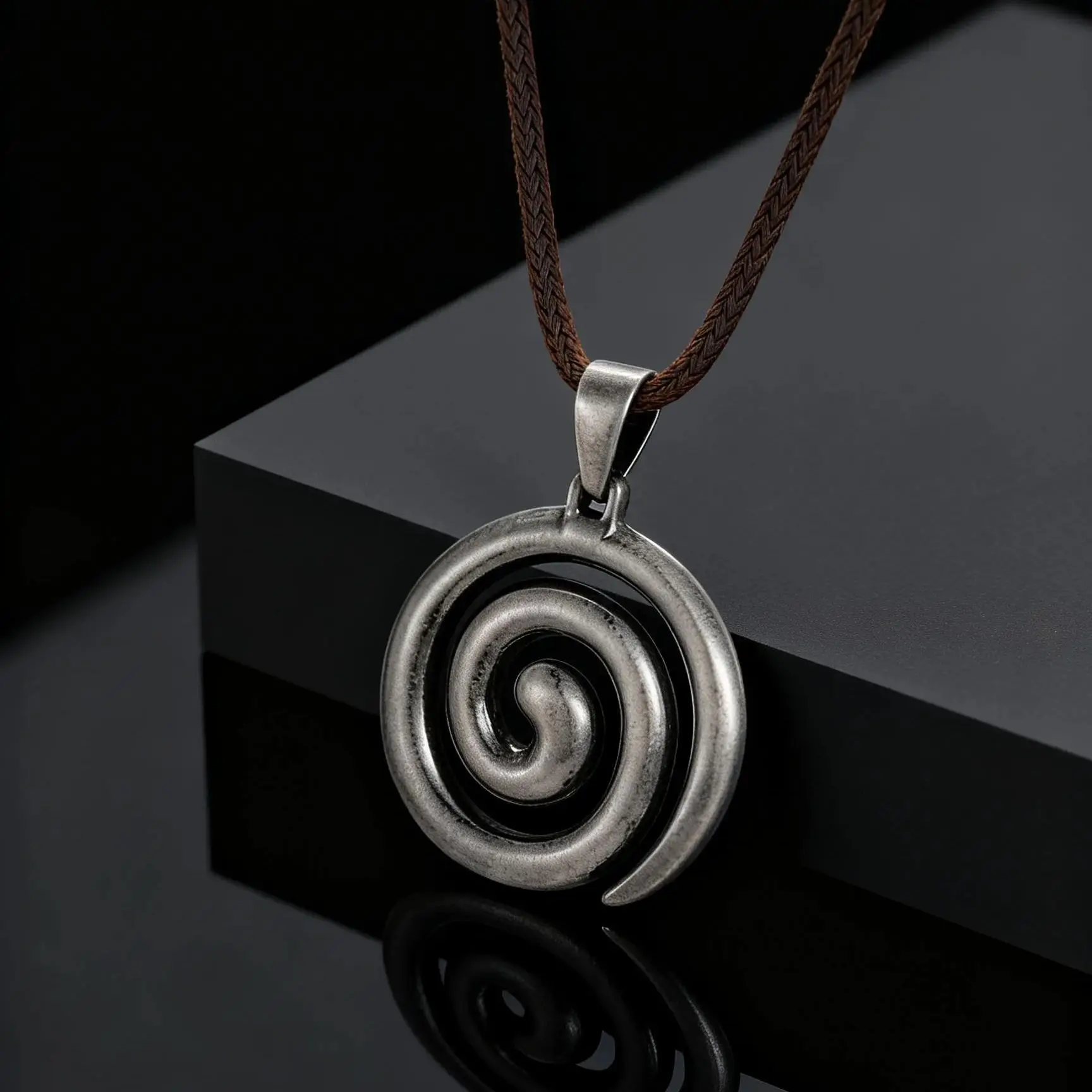 Stilvolle Vintage Edelstahl Geometrische Spiral-Vortex Anhänger-Halskette für Männer Gewachste Seil-Halskette Mode Hip-Hop Schmuck
