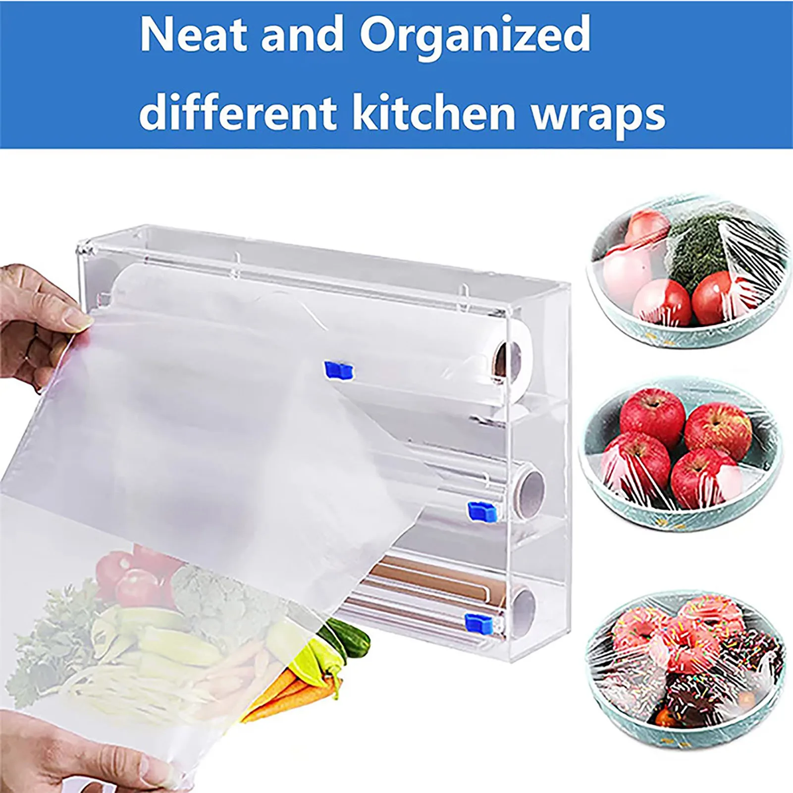 3 In 1 Plastic Wrap Dispenser Food Wrap Cling Film Storage Organizer