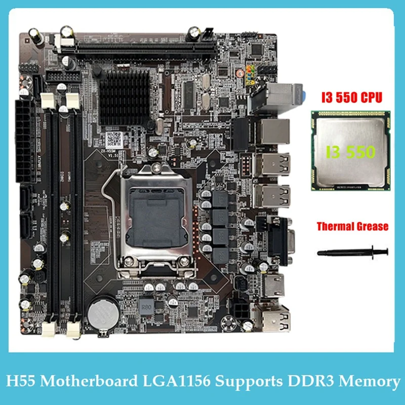 

Материнская плата H55 LGA1156 с поддержкой I3 530 I5 760, процессор DDR3, материнская плата для компьютера + Процессор I3 550 + термопаста, 1 комплект