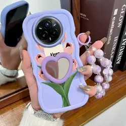 3 - Piece Stay Happy Phone Case Set with Lanyard and Stand for Realme 15x (India) (PURPLE)