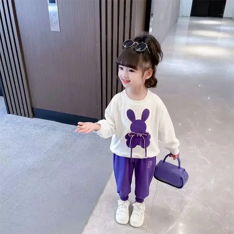 Fashion Toddler Baby Girl Fall Clothes Sets Kids Sports Cartoon Rabbit Sweatshirt Pants 2Pcs Suits Teenage Tracksuit Outfits - Image 5