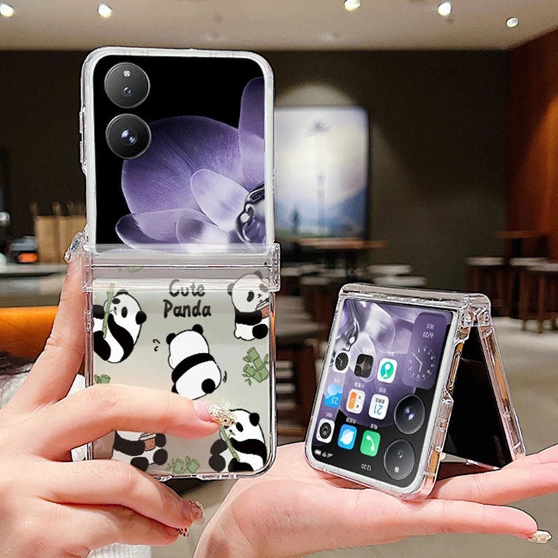 Panda Pattern Transparent Shockproof Phone Case - Slim Hard PC Clear Folding Cover