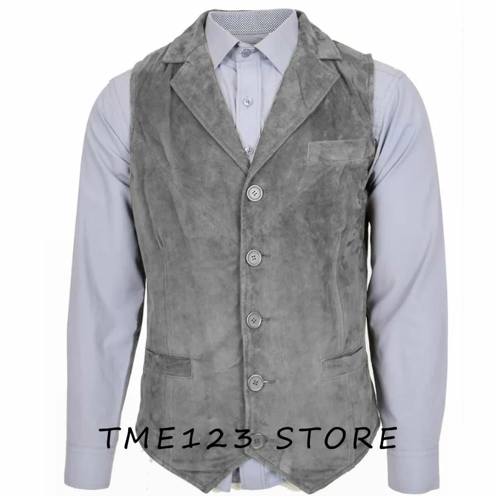 Men's Suede Casual Business Collar Single Breasted Vest Suit Jackets Gothic Chaleco Wang Formal Wear Steampunk Male Vests Gilet