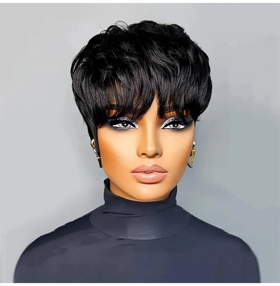 Parrucca corta per le donne Parrucche per capelli umani Parrucca taglio pixie Capelli umani veri Parrucche pixie fatte a macchina Parrucche diritte taglio di capelli a strati corti - immagine 4