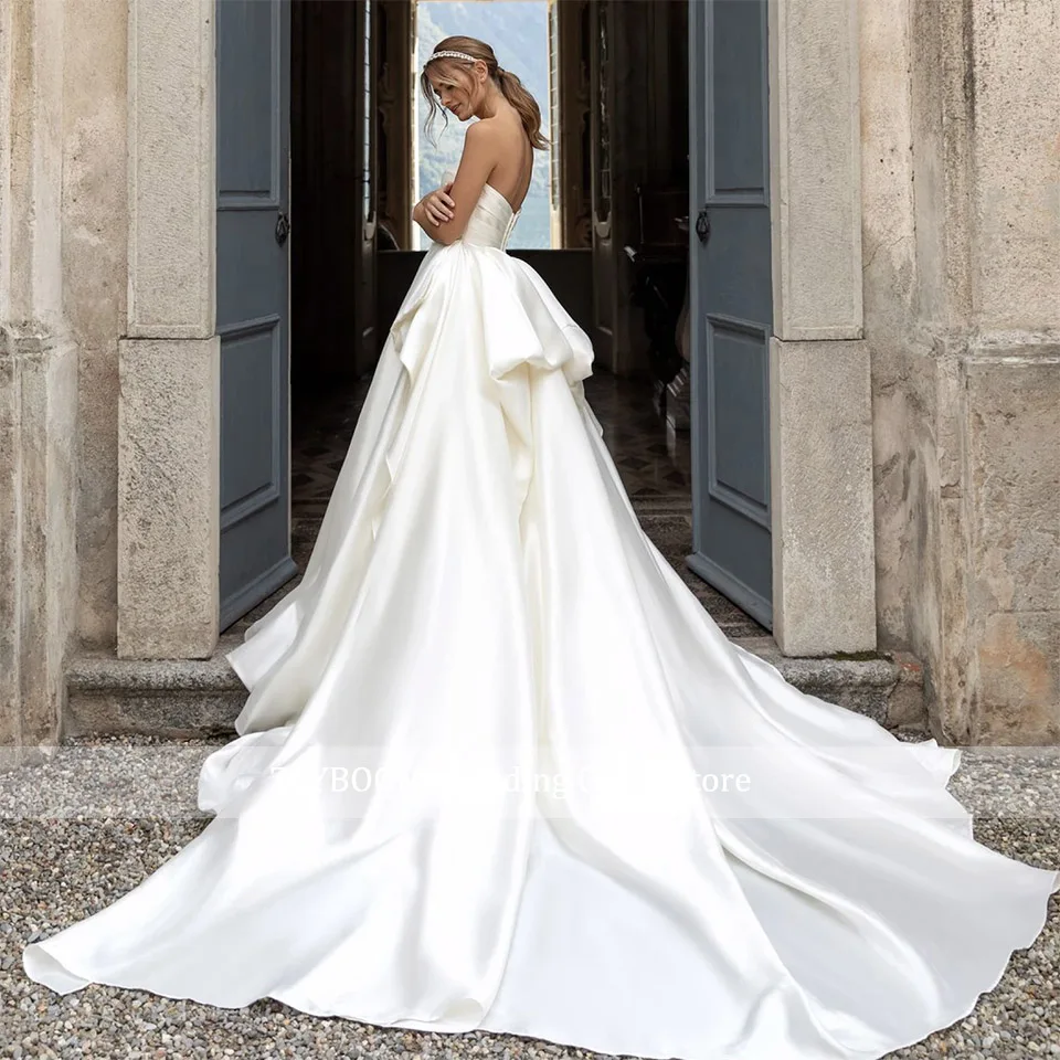 Elegantes, ärmelloses Brautkleid aus Satin mit Herzausschnitt, A-Linie, Prinzessinnen-Stil, rückenfrei, mit Schleppe, für Damen, Brautkleid 2026, Vestido De Noiva – Detail 4