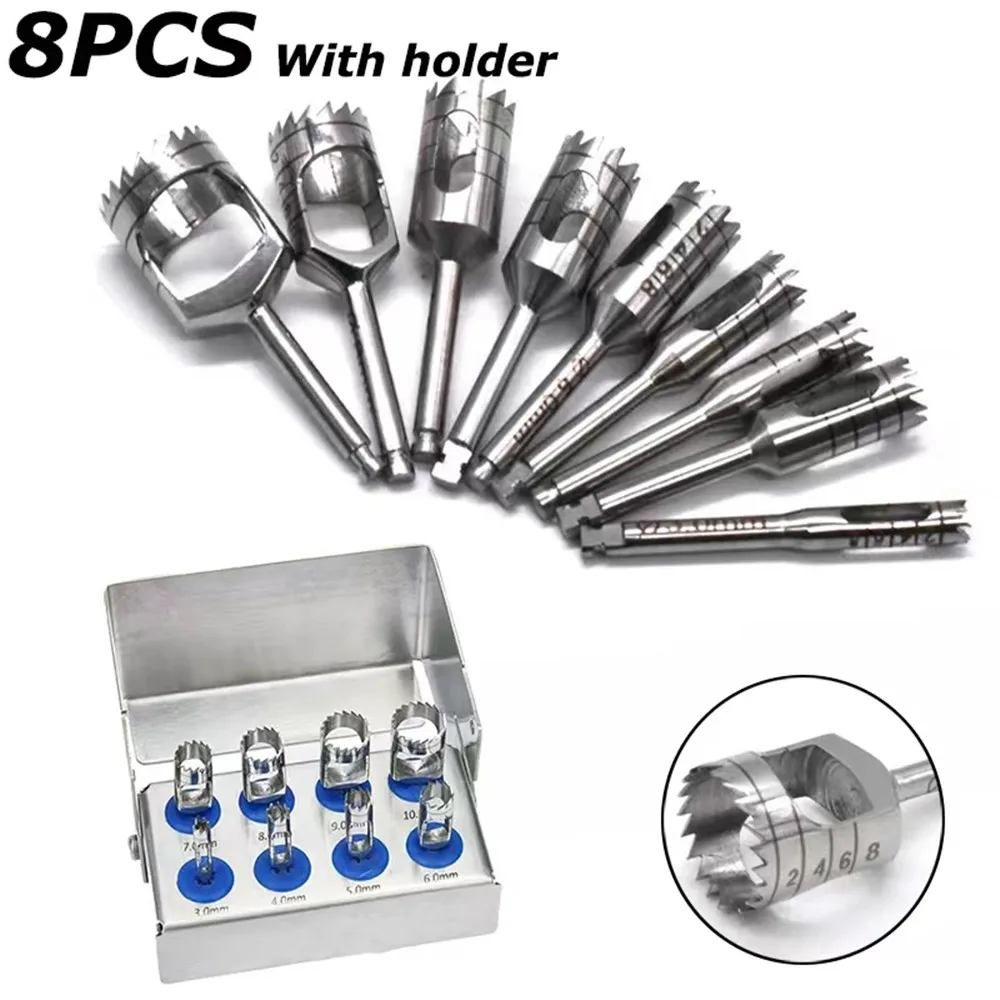 

8Pcs Dental Implant Bone Trephine With Bur Disinfection Holder For Handpiece Surgical Instrument implant drill