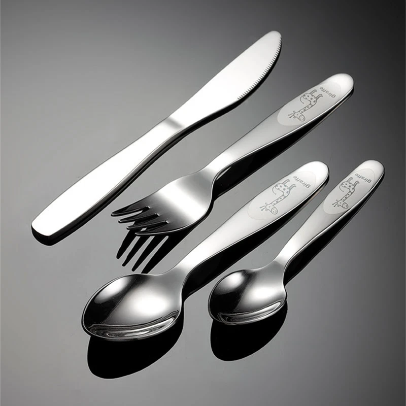 304 Stainless Steel Cute Cutlery Set for Children with Giraffe Pattern Spoon Fork Knife Teaspoon Dinnerware Dishwasher Safe