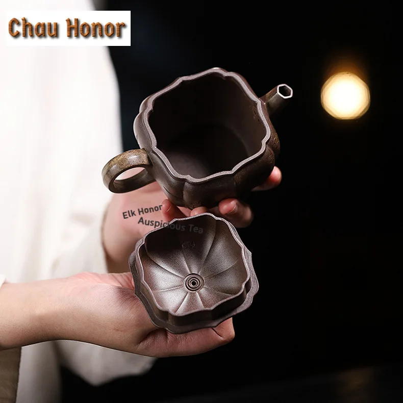 270ml Traditional Yixing Purple Clay Teapots Handmade Large Diameter Pot Raw Ore Agarwood Mud Kettle Chinese Zisha Tea Set Gift