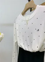 Slimming Effect Summer New Loose Long Sve Women's T-irt Korean Sle Cotton Blend Woolly Fabric Polka Dot Base irt