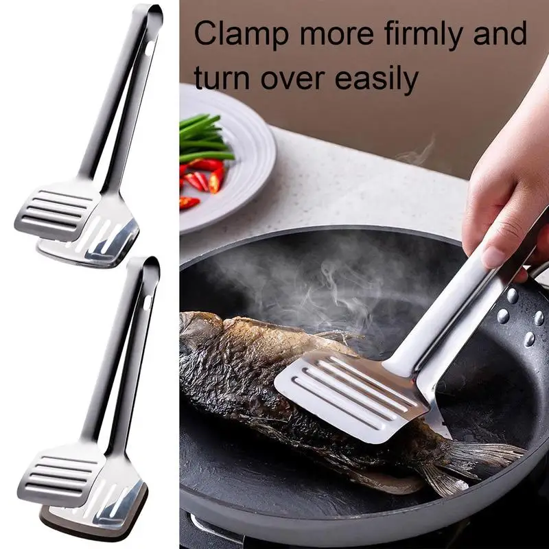 

patula Tongs Stainless Steel Frying Shovel Clip Multifunctional Steak BBQ Tongs Frying Fish Spatula Clip Household Kitchen Tool