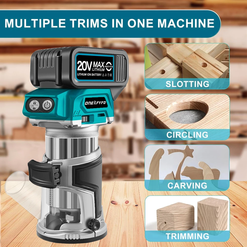 Wood Router Brushless 5 Speeds Electric Trimmer Aluminum Alloy Base Cordless Wood Router Woodworking Engraving Slotting for Makita Battery