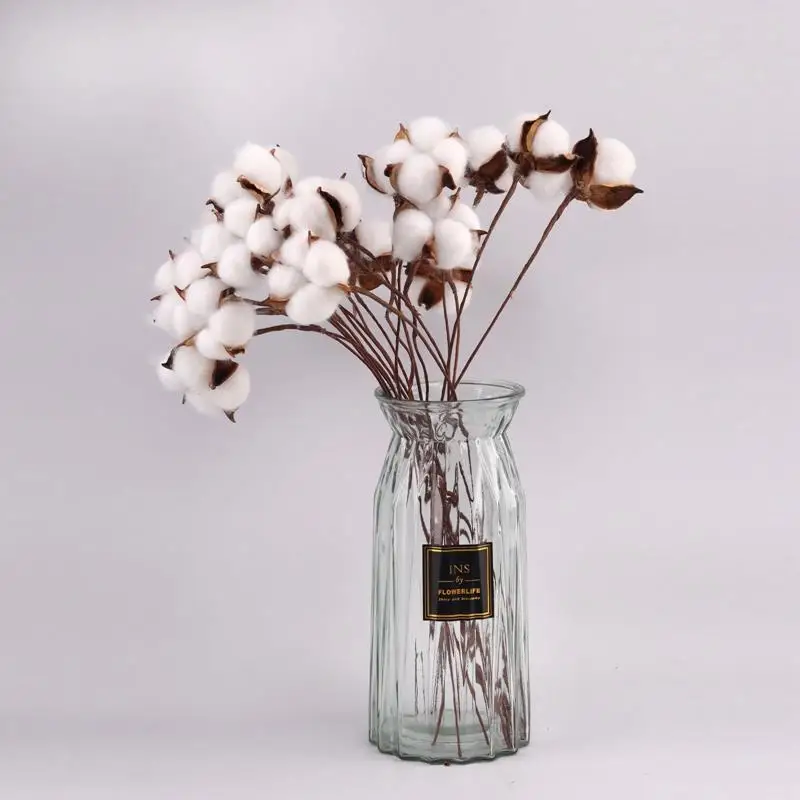 Artificial Dried Cotton Flowers White Flower Branch Wedding Party Decoration Fake Flower Home Decor Eucalyptus Leaves