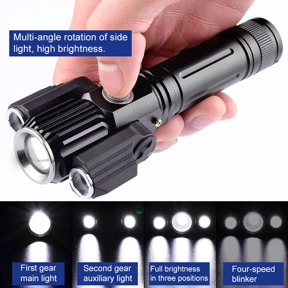 

Светильник вспышки из алюминиевого сплава 3 светильник головки высокой яркости светильник открытый телескопический регулируемая фокусировка флэш-светильник USB лампа для кемпинга