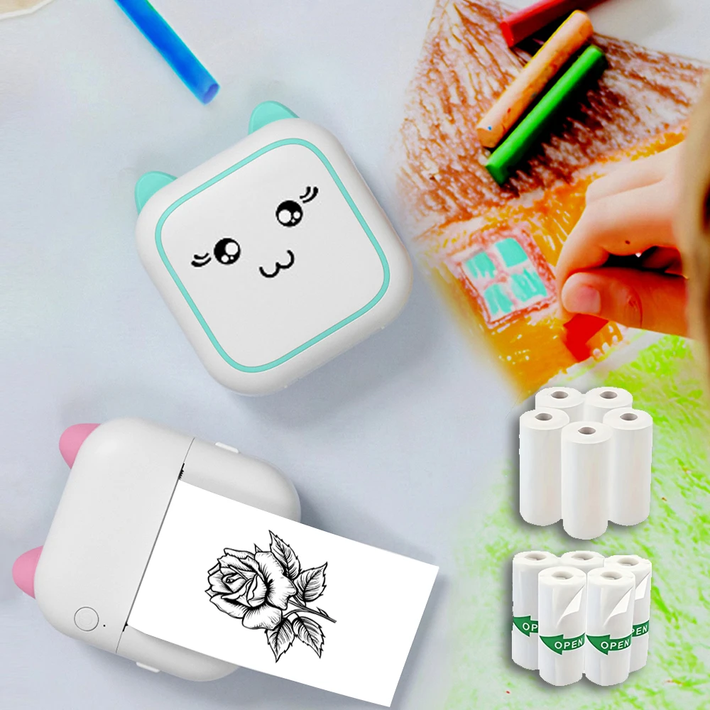 Mini Printer Thermal Adhesive Labels Printer Sticker Bluetooth Mini Pocket Label Notes Printer for Home and Office Android IOS .