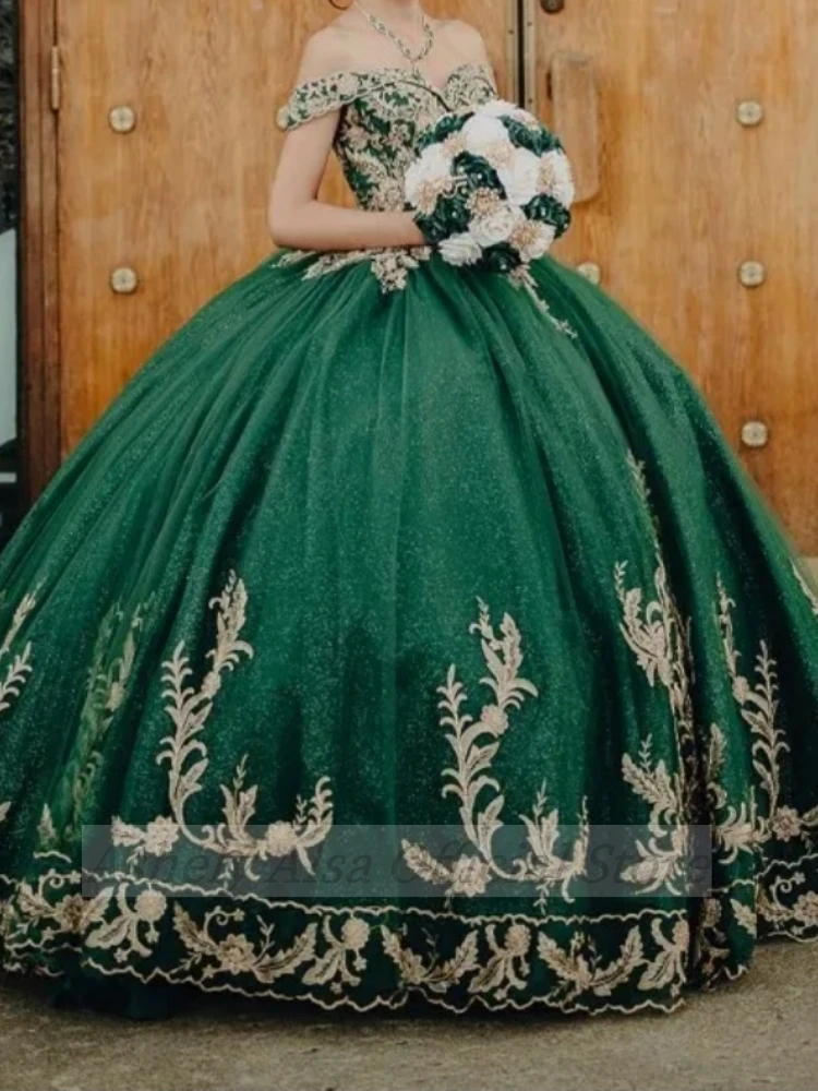 Saudi Emerald Green Quinceanera Dresses Lace Appliques Sweet 16 Dress Prom Birthday Party Gown 14 15Vestidos De XV Anos