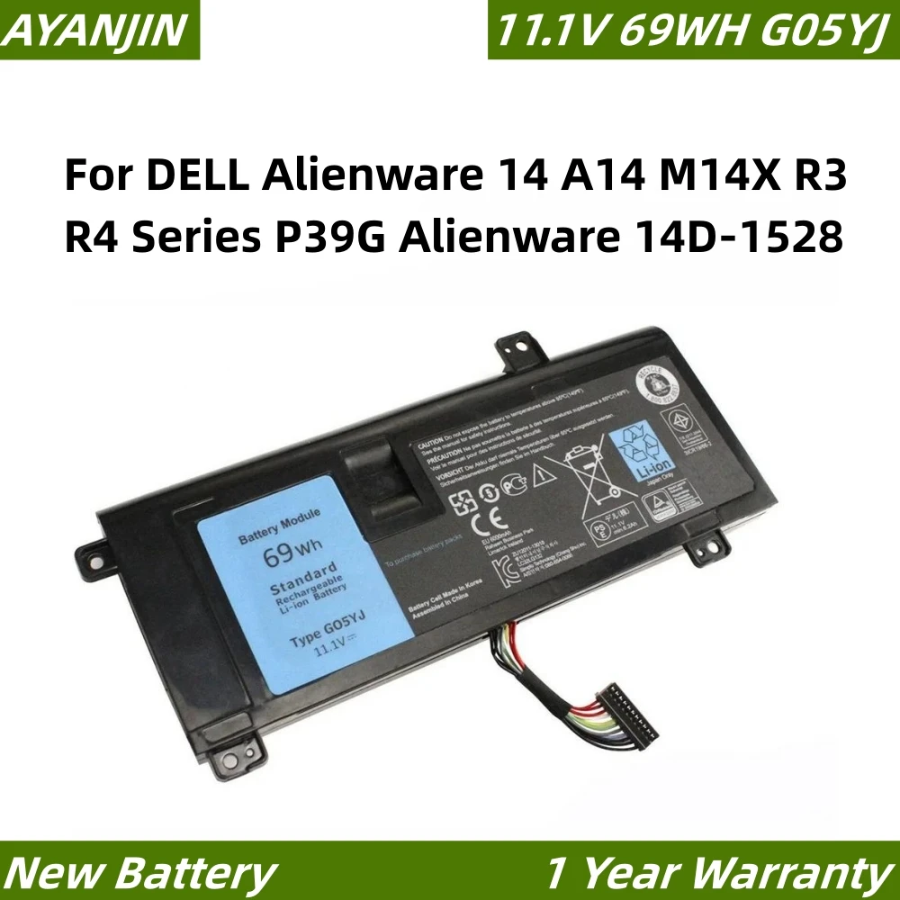 

G05YJ 11.1V 69WH Laptop Battery For DELL Alienware 14 A14 M14X R3 R4 Series P39G Alienware 14D-1528 GO5YJ Y3PN0 8X70T